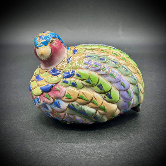 Colorful Ceramic Partridge/Quail with Gold Accents