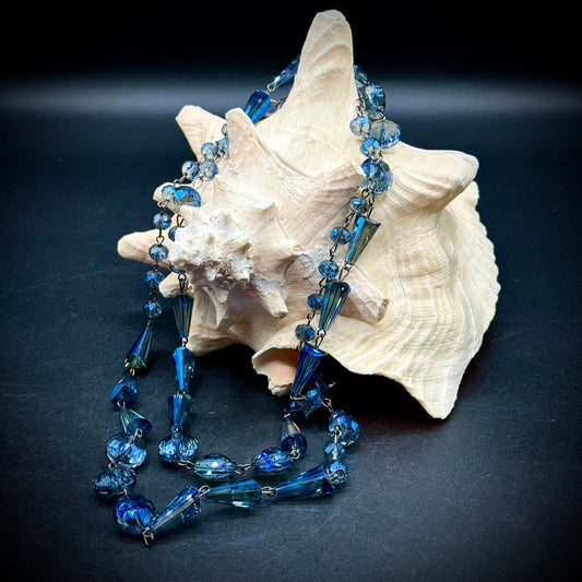 Czech Crystal Faceted Blue Bead Necklace