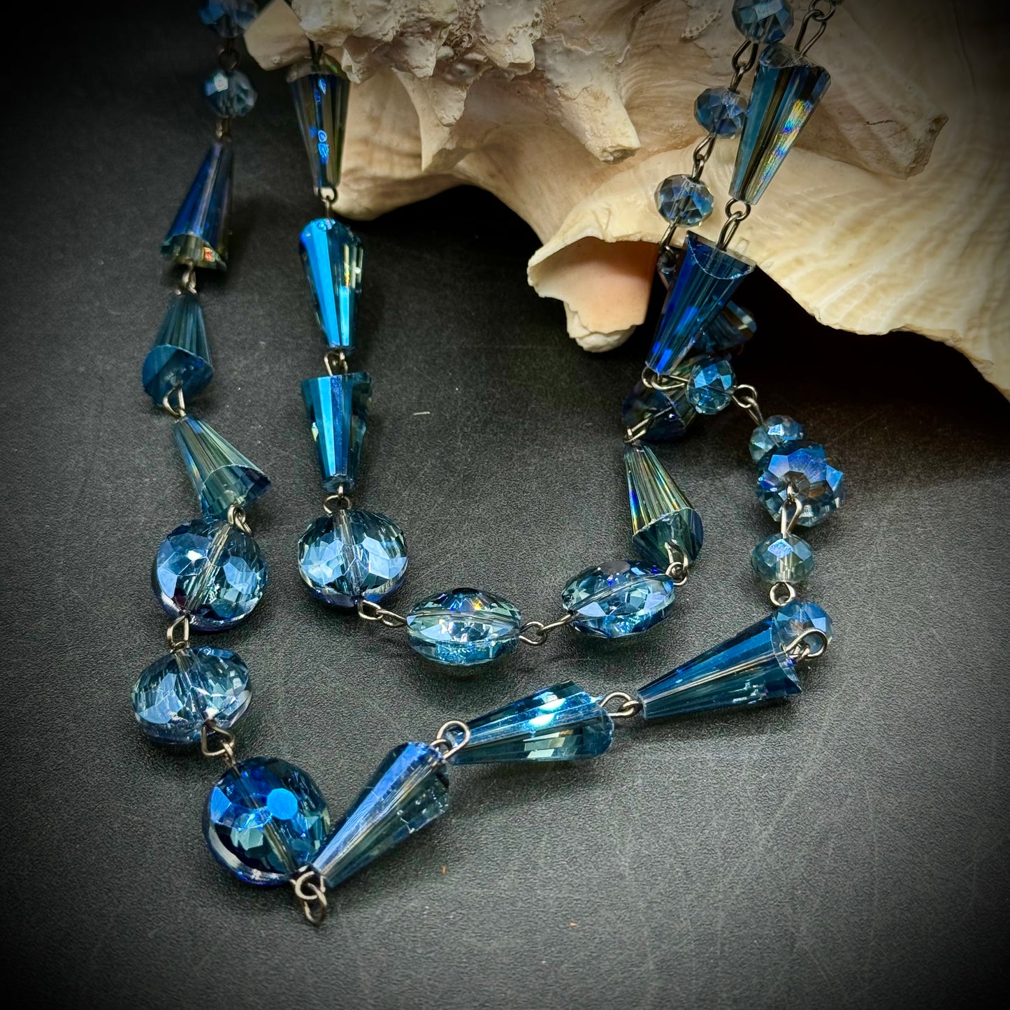 Czech Crystal Faceted Blue Bead Necklace