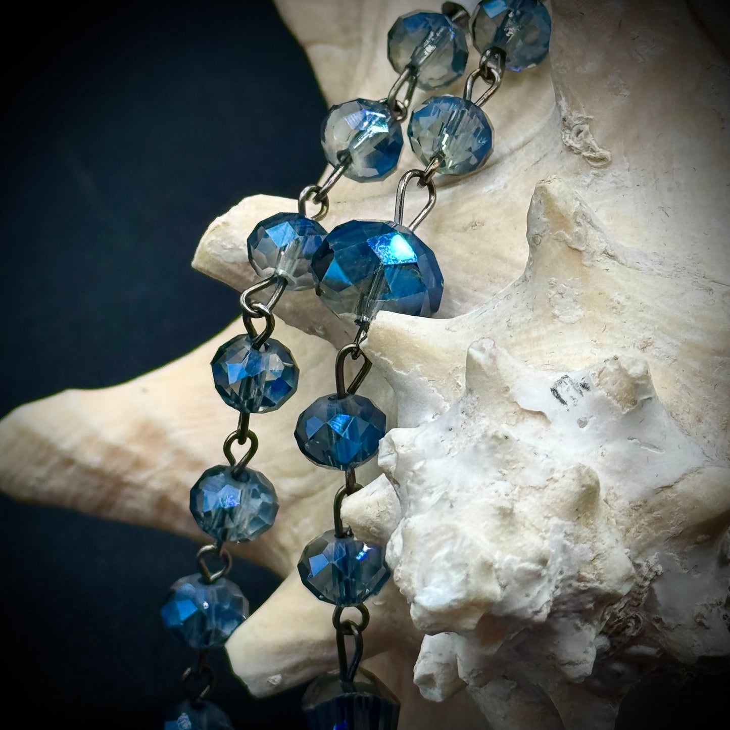 Czech Crystal Faceted Blue Bead Necklace