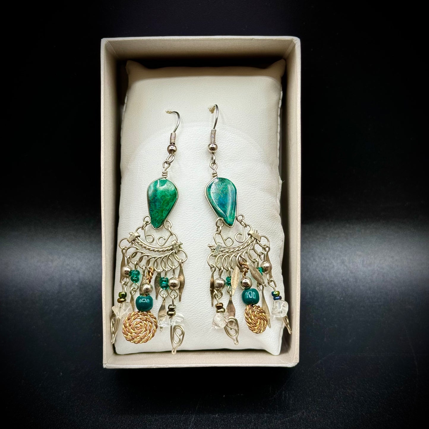 Natural Stone Earrings w/Turquoise & Silver