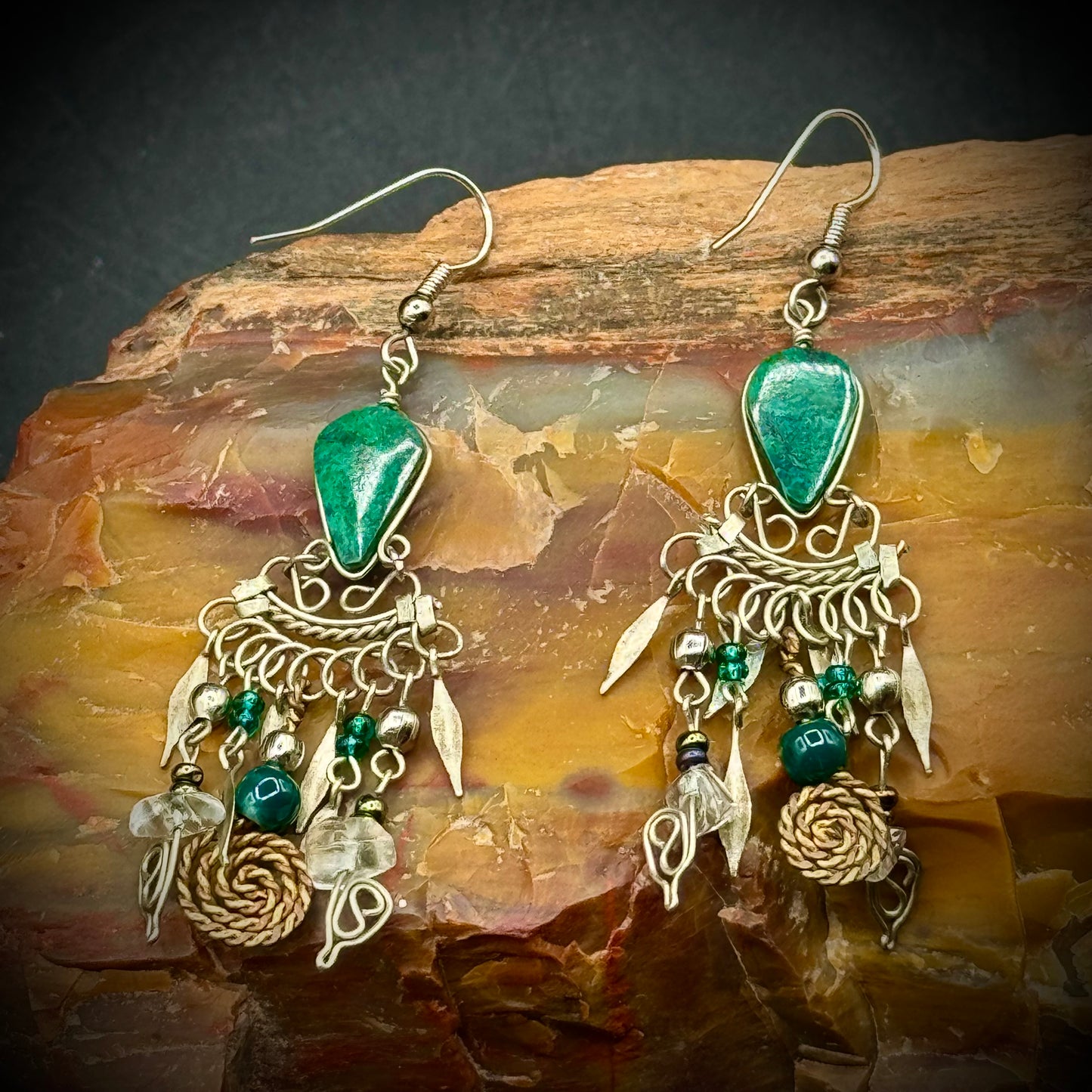 Natural Stone Earrings w/Turquoise & Silver