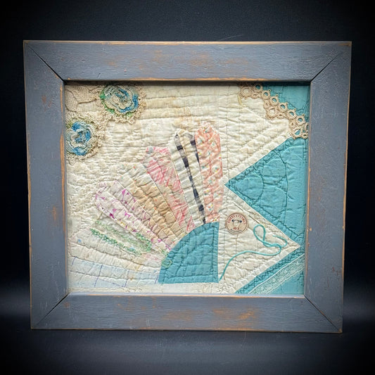 Cottage Core Antique Quilt Framed Display Decor