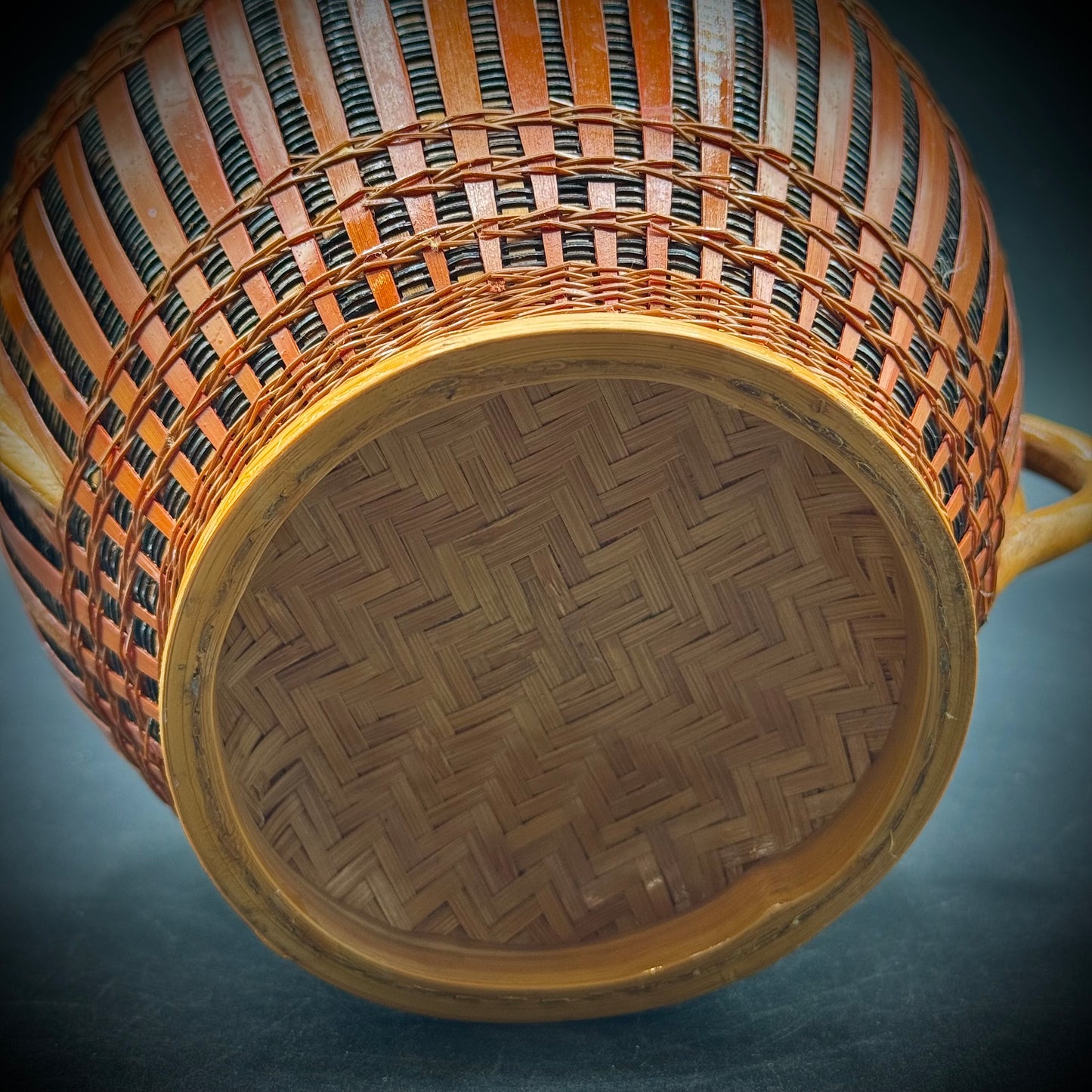 Vintage 1970s Heavy Rattan Basket Planter with Ceramic Insert