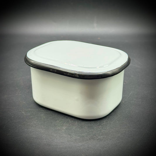 Vintage Black & White Metal/Enamel Lidded Refrigerator Box