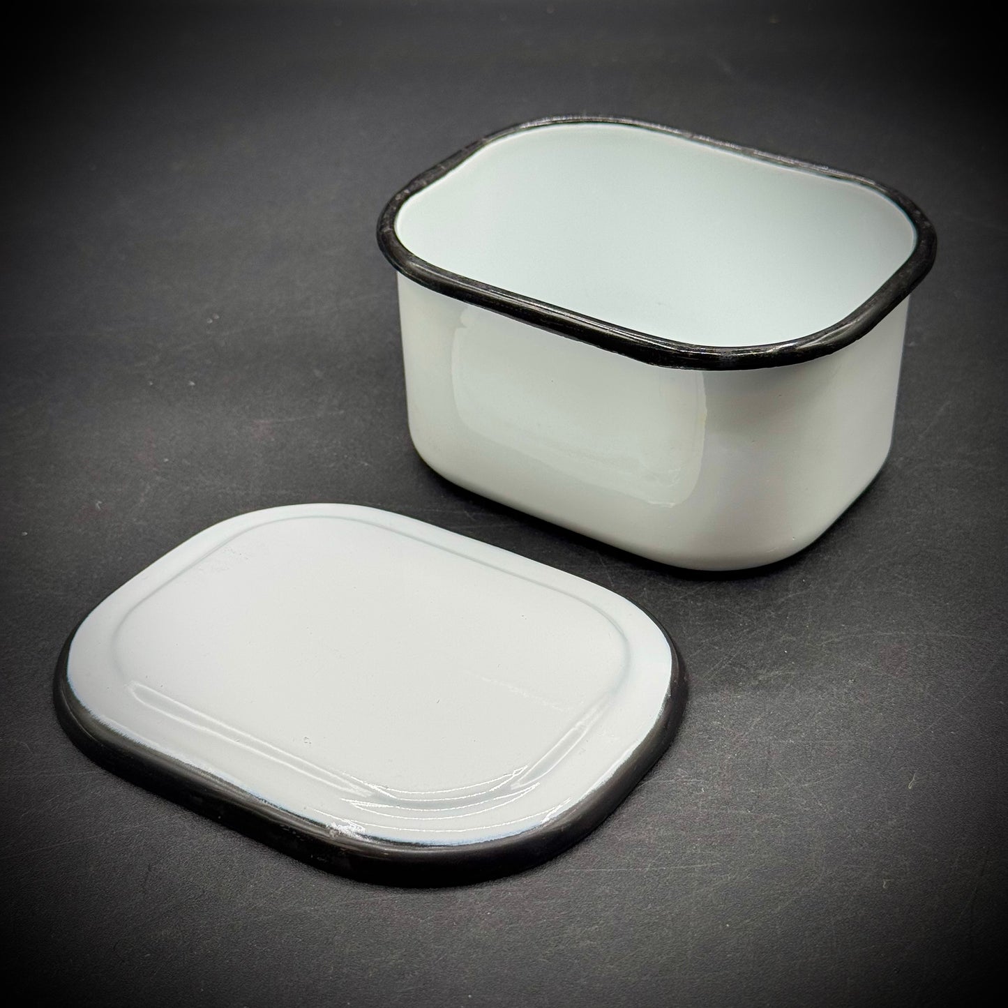 Vintage Black & White Metal/Enamel Lidded Refrigerator Box