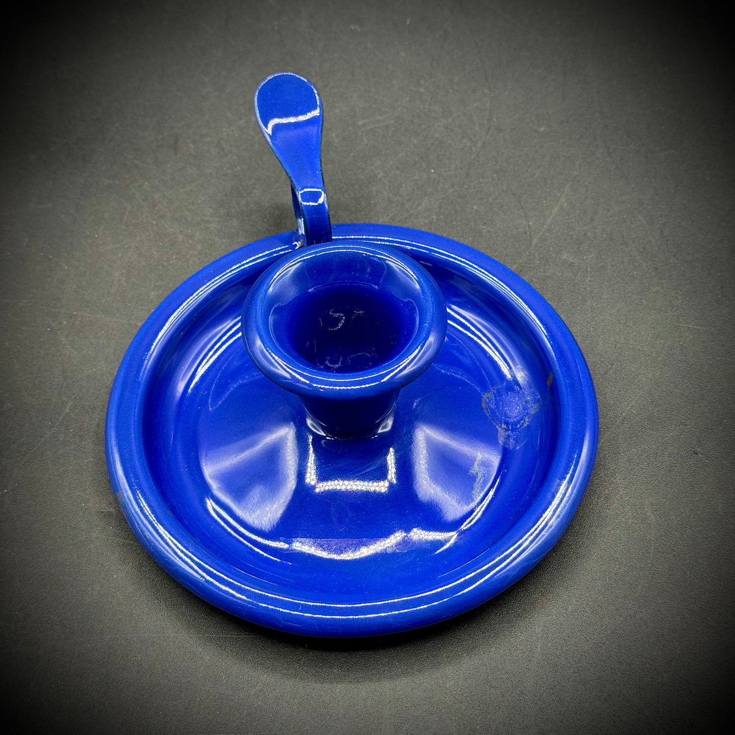 Vintage Enamel & Metal Nappy in Cobalt Blue