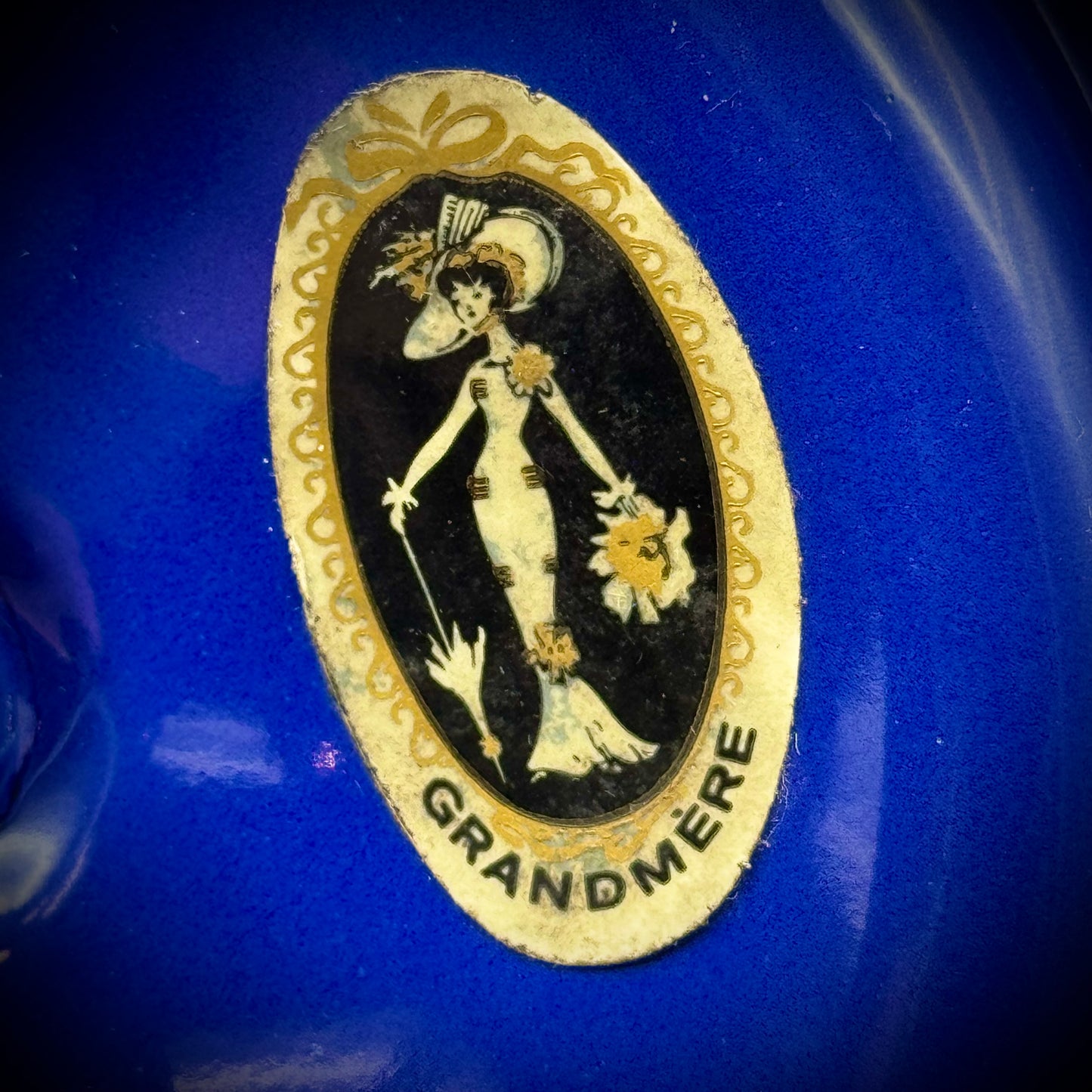 Vintage Enamel & Metal Nappy in Cobalt Blue