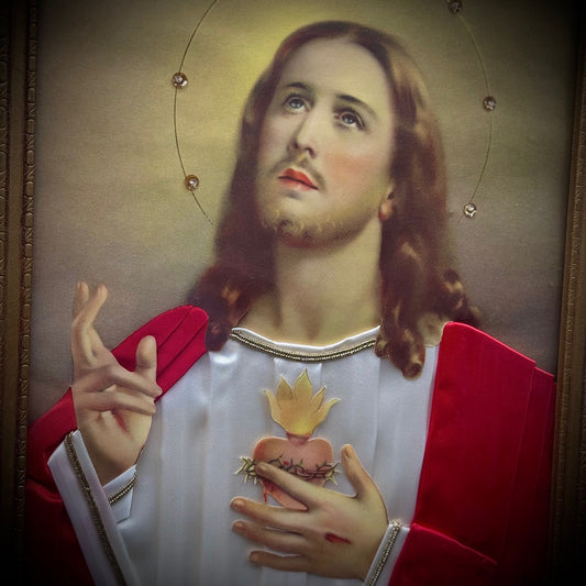 Vintage Dimensional Jesus Portrait with Rhinestone Accents