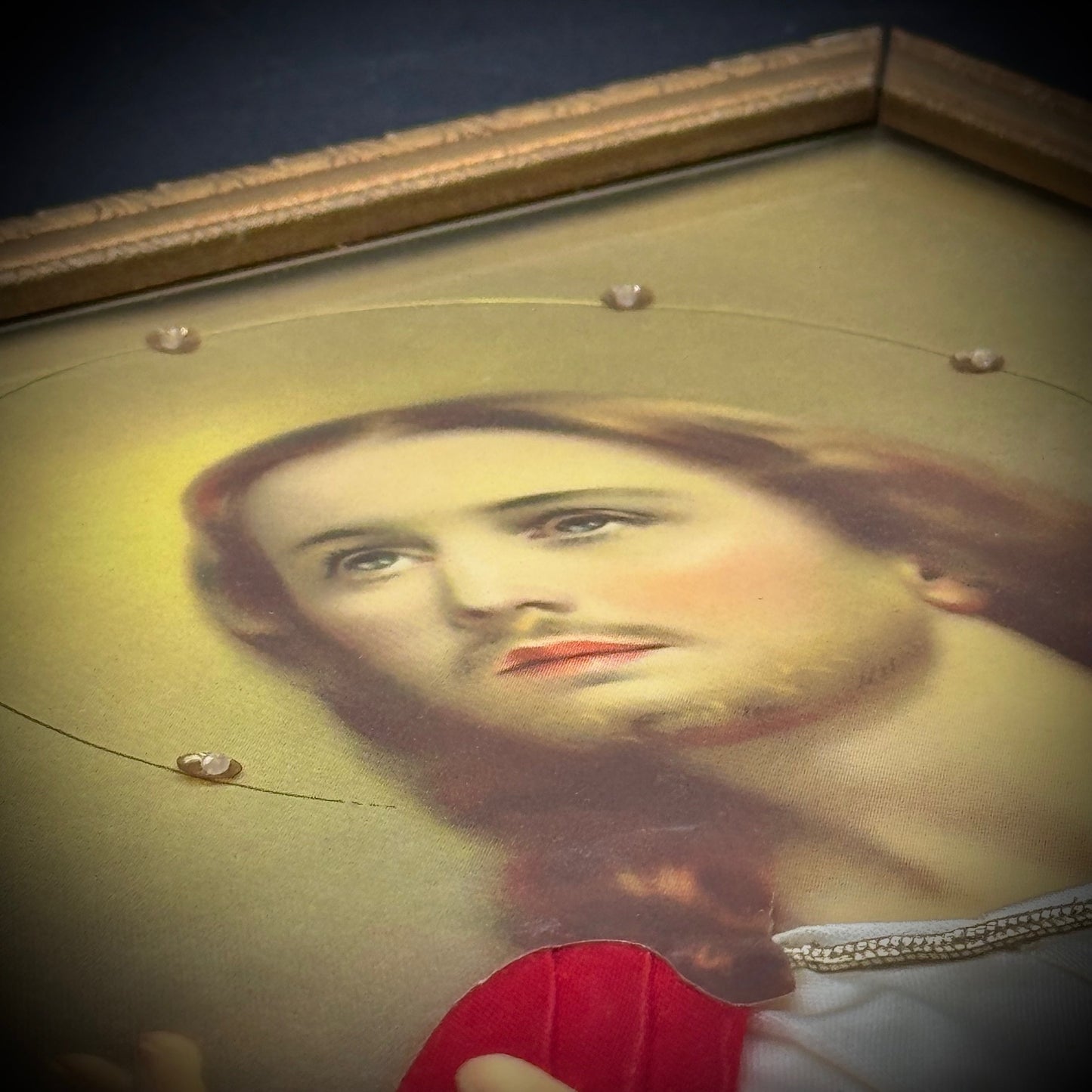 Vintage Dimensional Jesus Portrait with Rhinestone Accents