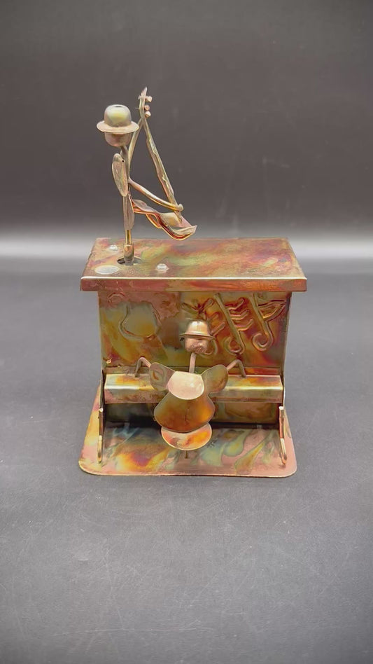 Vintage Tin & Copper Piano and Base Music Box "The Entertainer"